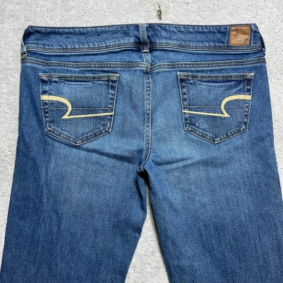 American Eagle Jeans Womens 12 Long Slim Boot Blue Denim Stretch Low Rise Y2k - Picture 10 of 16